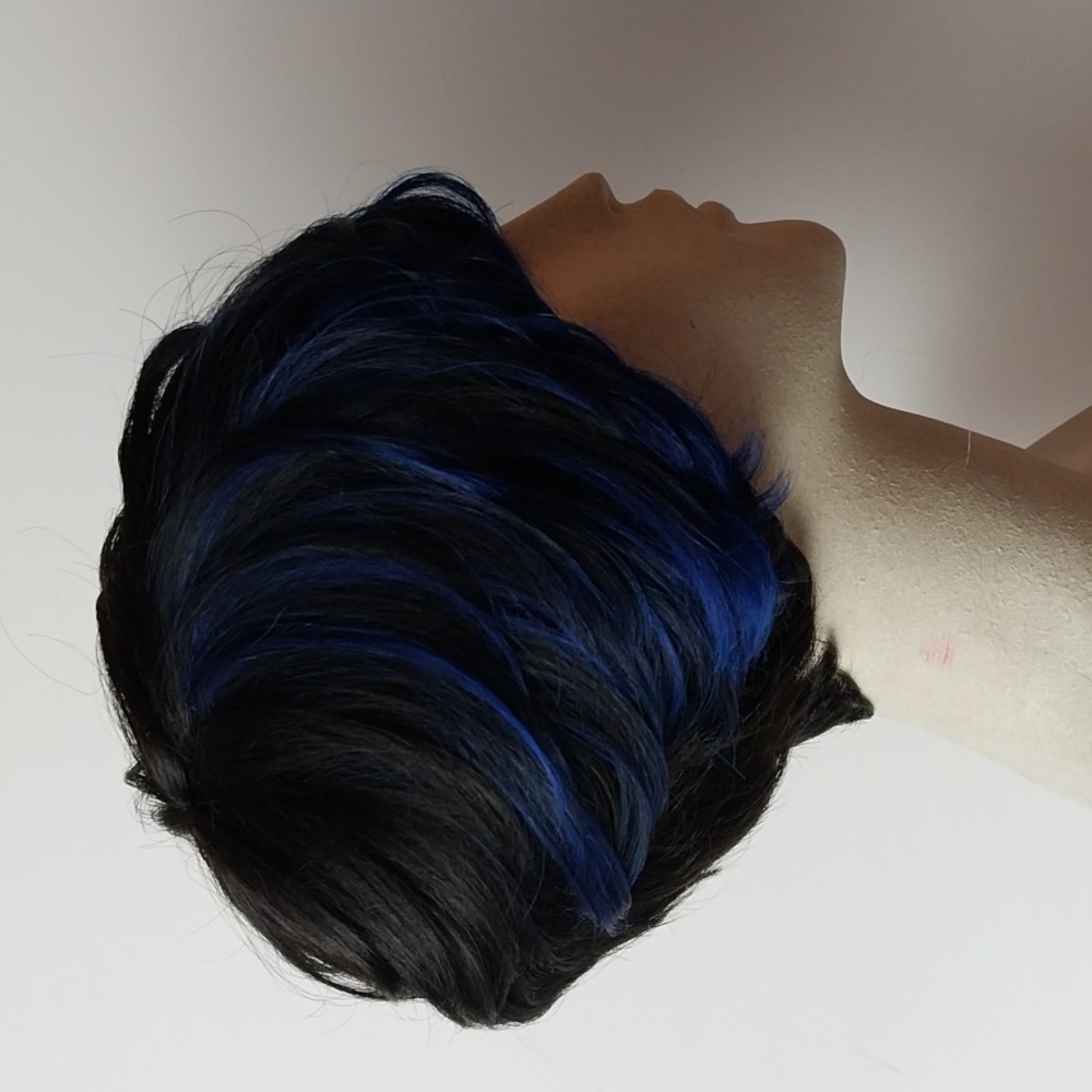 Pixie Cut Short Layered Black and Blue Wig
